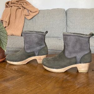 No. 6 Suede Shearling Clog Boots Sage Green